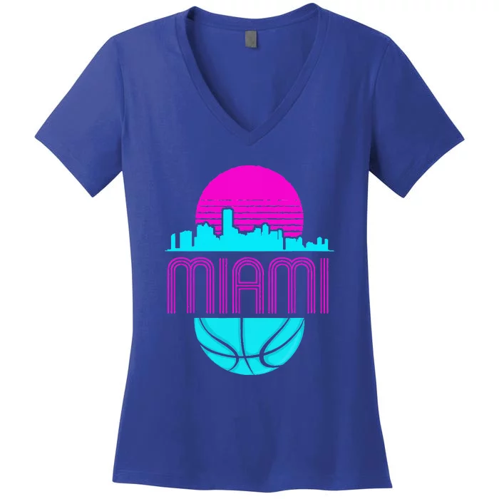 Vintage Miami Florida Cityscape Retro Basketball Women's V-Neck T-Shirt