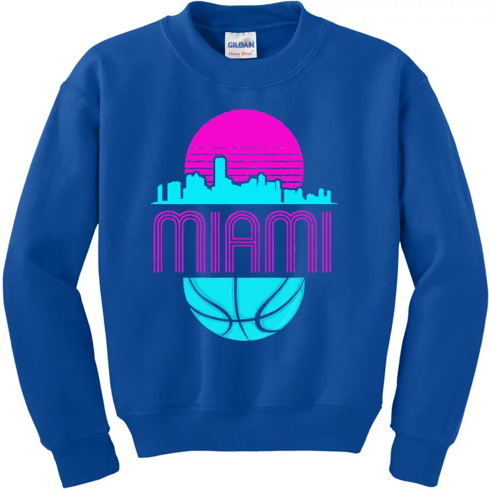 Vintage Miami Florida Cityscape Retro Basketball Kids Sweatshirt