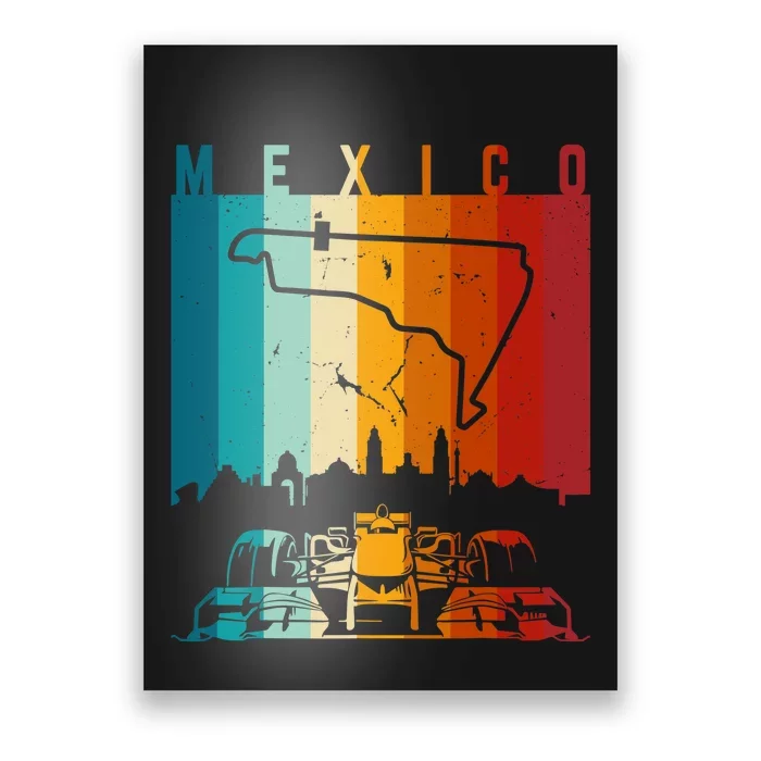 Vintage Mexico Formula Racing Track Circuit Fan Poster