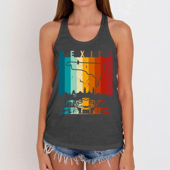 Vintage Mexico Formula Racing Track Circuit Fan Women's Knotted Racerback Tank