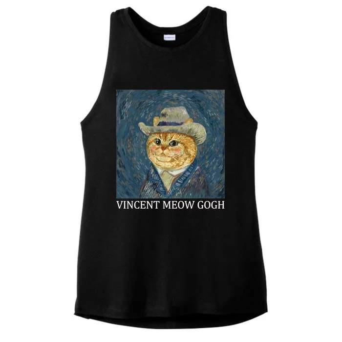 Vincent Meow Gogh Funny Starry Night Cat Van Gogh Cat Ladies Tri-Blend Wicking Tank