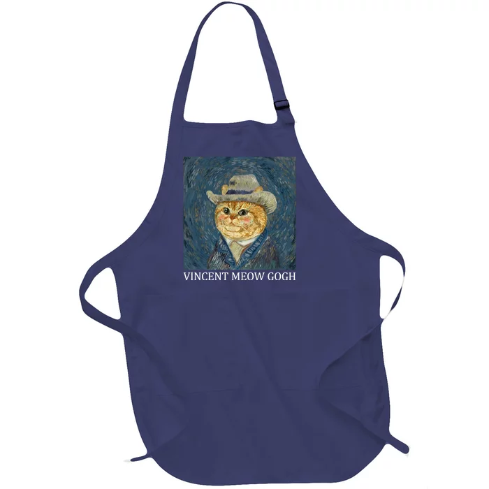 Vincent Meow Gogh Funny Starry Night Cat Van Gogh Cat Full-Length Apron With Pocket