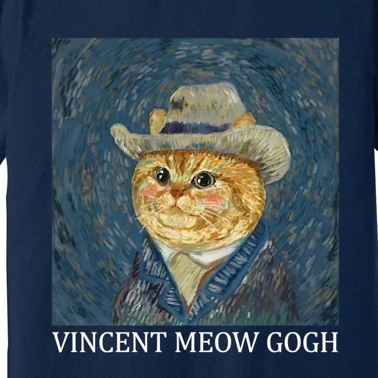 Vincent Meow Gogh Funny Starry Night Cat Van Gogh Cat Premium T-Shirt