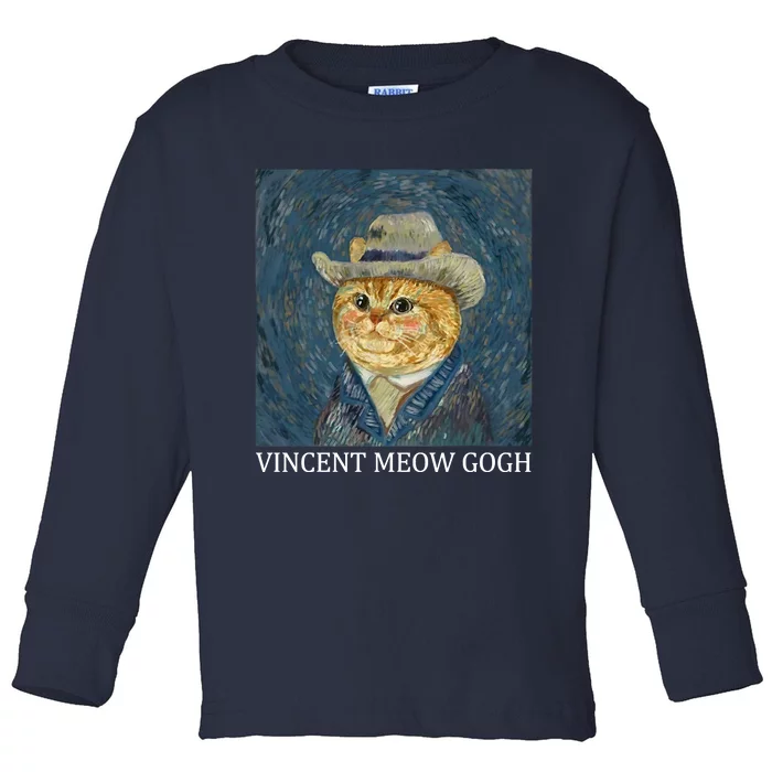 Vincent Meow Gogh Funny Starry Night Cat Van Gogh Cat Toddler Long Sleeve Shirt