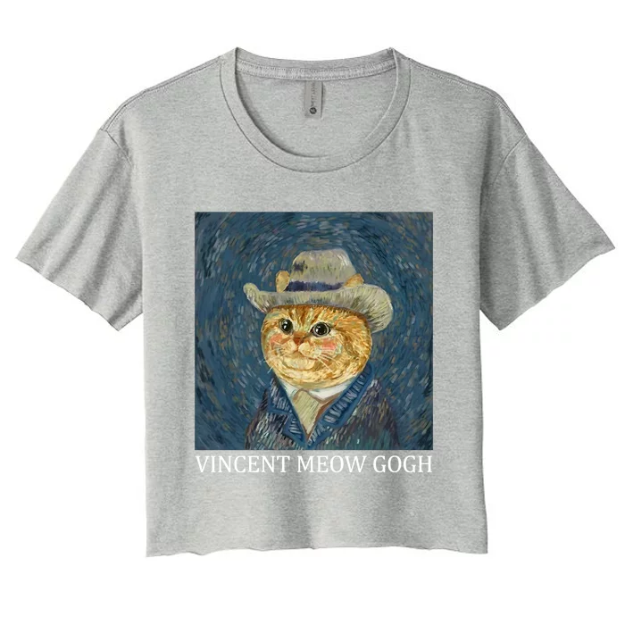 Vincent Meow Gogh Funny Starry Night Cat Van Gogh Cat Women's Crop Top Tee