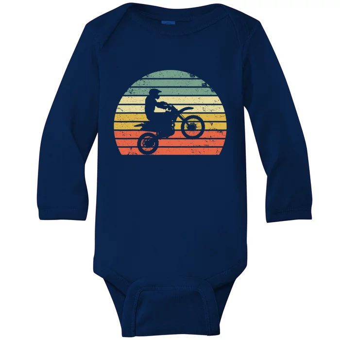 Vintage Motocross Gift Dirt Bike Silhouette Retro Dirt Bike Gift Baby Long Sleeve Bodysuit