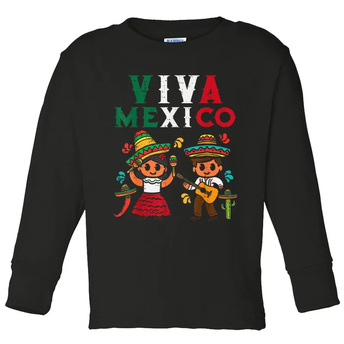 Viva Mexico Girl Maracas Guitar Mexican Independence Toddler Long Sleeve Shirt