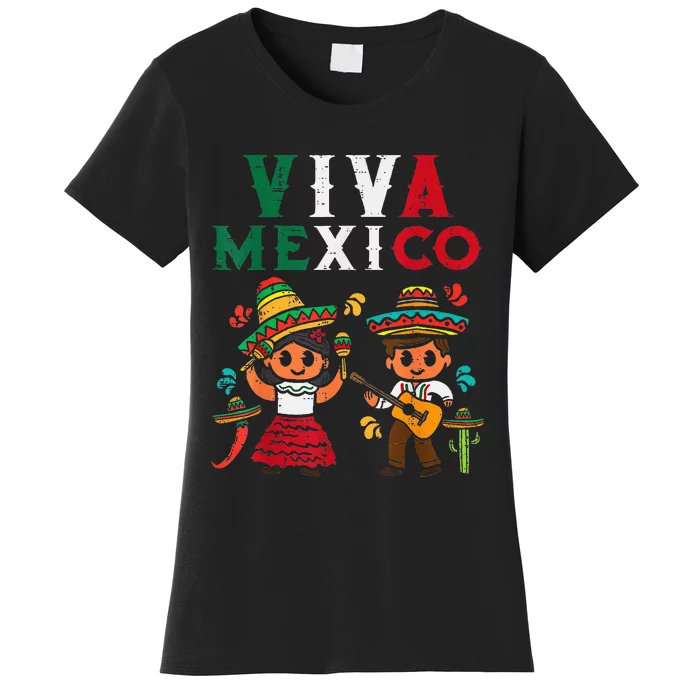 Viva Mexico Girl Maracas Guitar Mexican Independence Women's T-Shirt