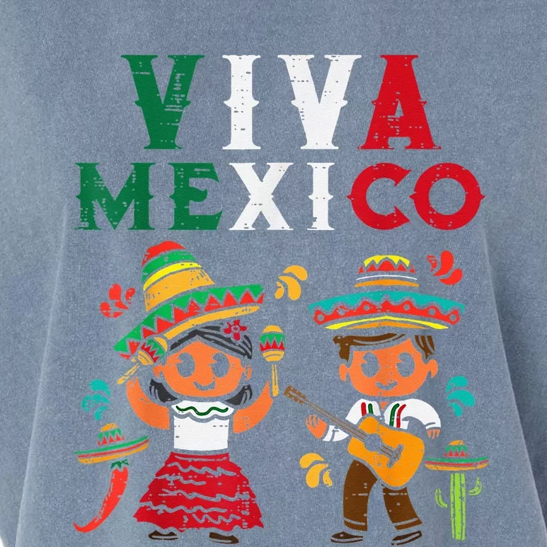 Viva Mexico Girl Maracas Guitar Mexican Independence Garment-Dyed Women's Muscle Tee