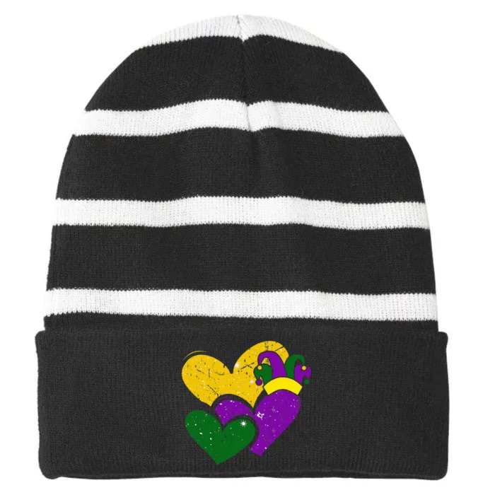 Vintage Mardi Gras Cute Hearts Striped Beanie with Solid Band