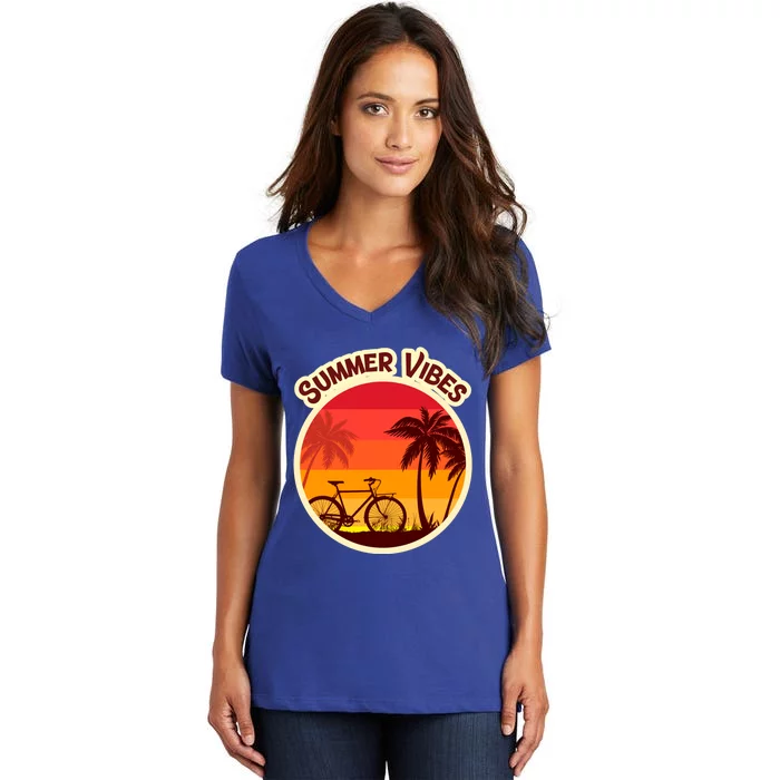 Vacay Mode Gift Cute Summer Vacation Vibes Sun Sunset Gift Women's V-Neck T-Shirt