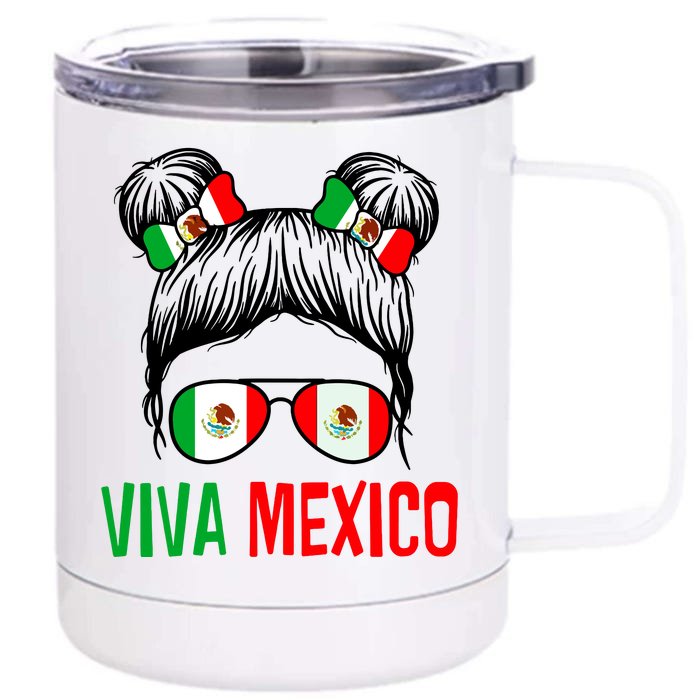 Viva Mexico Girl Independence Day Mexican Flag Front & Back 12oz Stainless Steel Tumbler Cup