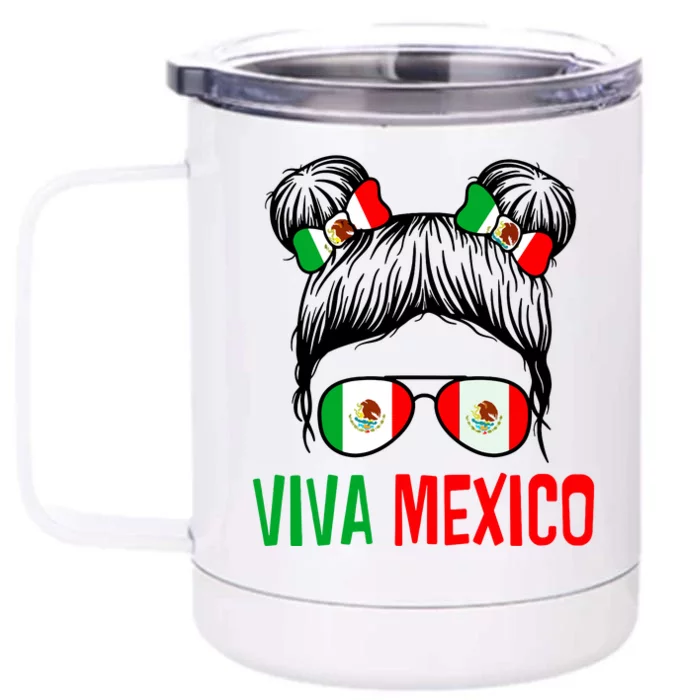 Viva Mexico Girl Independence Day Mexican Flag Front & Back 12oz Stainless Steel Tumbler Cup