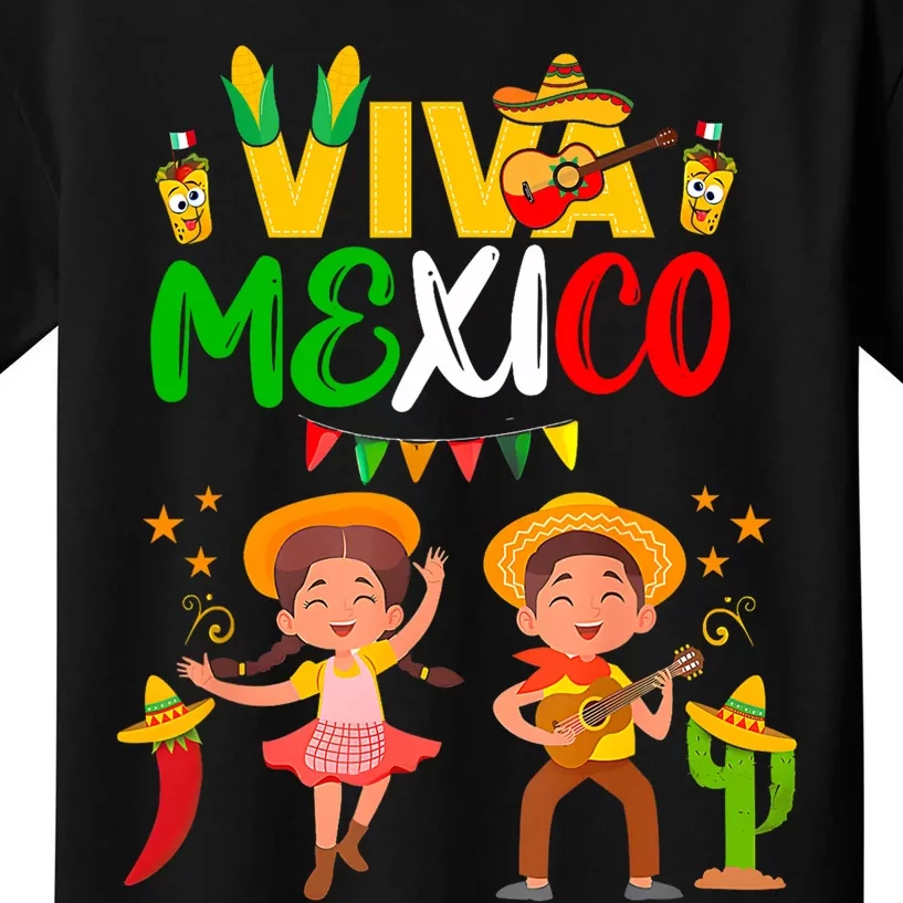 Viva Mexico Guitar Mexican Independence Day Fiesta Kids T-Shirt