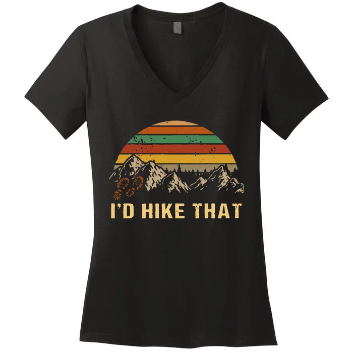 Vintage Mountain Hiking Boots Id Hike That Adventure Hikers Women's V-Neck T-Shirt