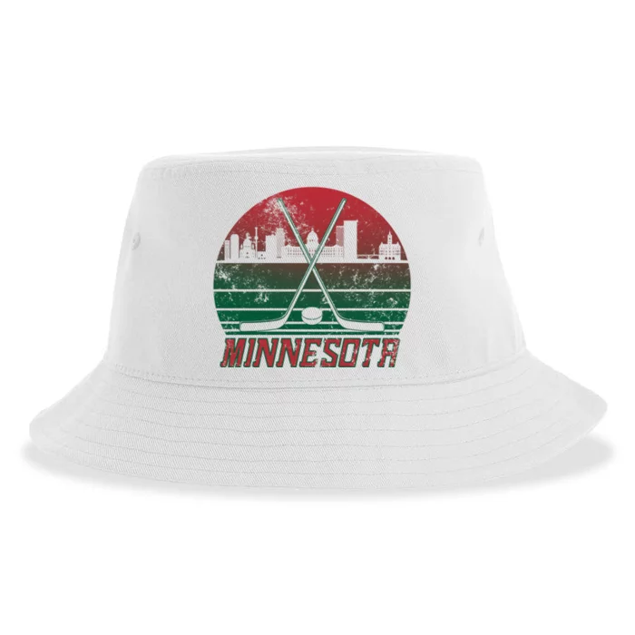 Vintage Minnesota Hockey City Skyline Sustainable Bucket Hat