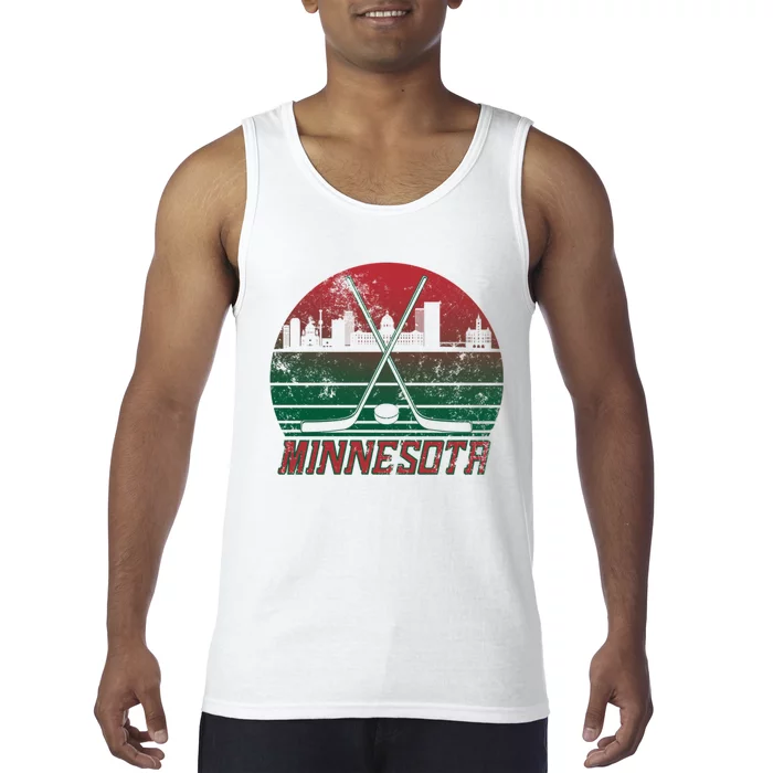 Vintage Minnesota Hockey City Skyline Tank Top