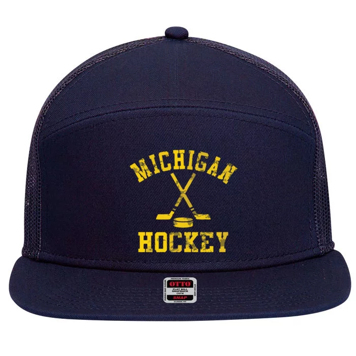 Vintage Michigan Hockey 7 Panel Mesh Trucker Snapback Hat