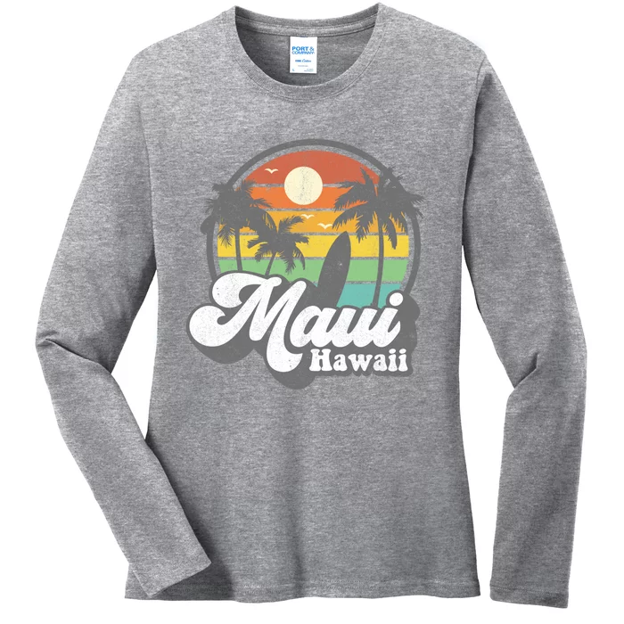 Vintage Maui Hawaii Hawaiian Beach Surfing 70's Surf Gift Ladies Long Sleeve Shirt