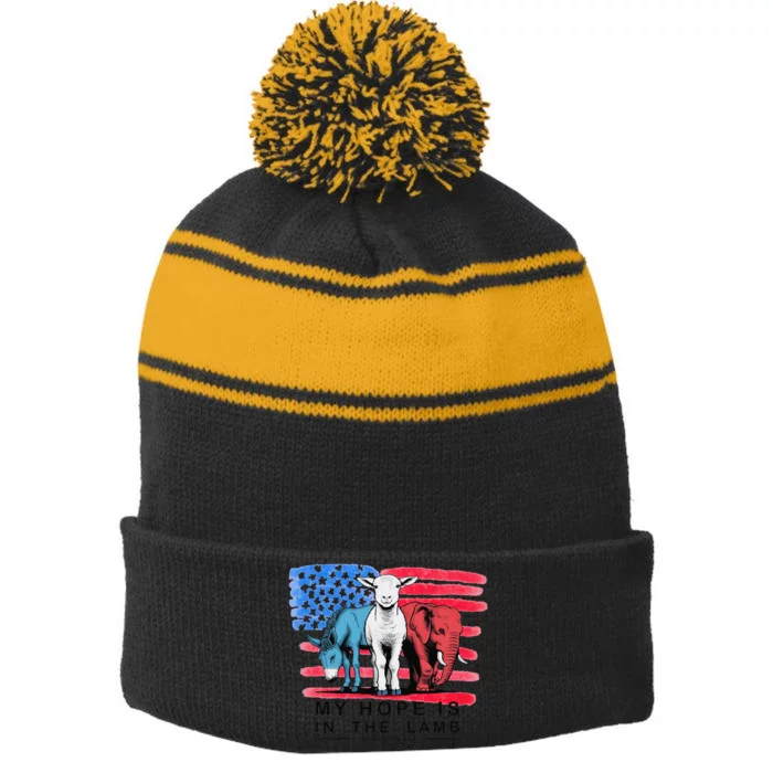 Vintage My Hope Is In The Lamb Christian God Jesus Usa Flag Gift Stripe Pom Pom Beanie