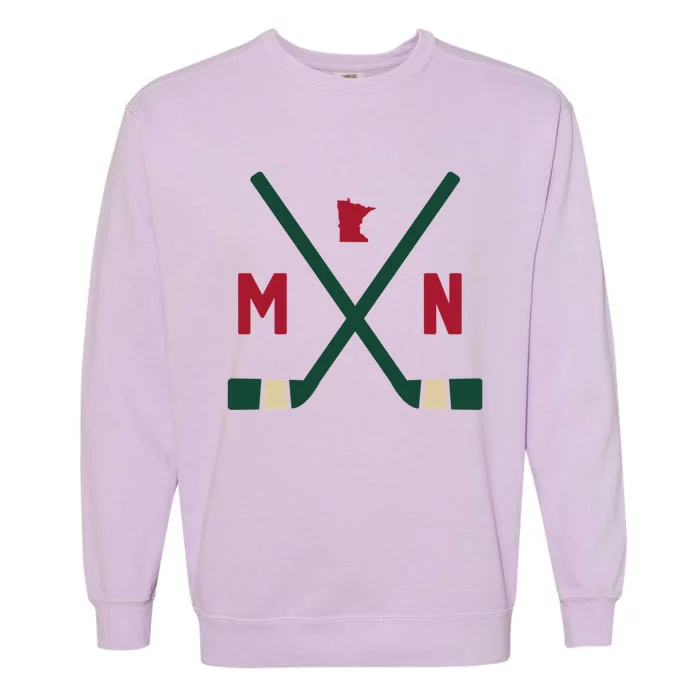 Vintage Minnesota Hockey Sticks State Outline Garment-Dyed Sweatshirt