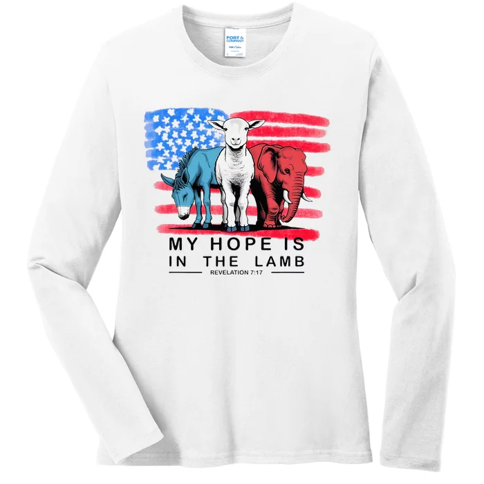 Vintage My Hope Is In The Lamb Christian God Jesus Usa Flag Ladies Long Sleeve Shirt