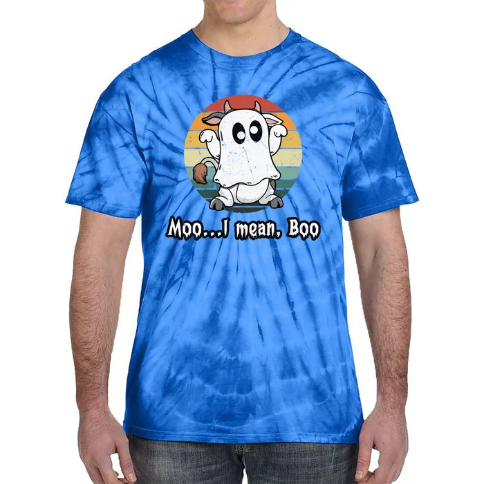 Vintage Moo I Mean Boo Ghost Cow Funny Halloween Cow Boo Gift Tie-Dye T-Shirt