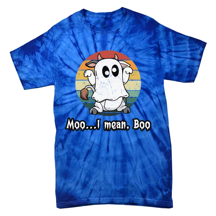 Vintage Moo I Mean Boo Ghost Cow Funny Halloween Cow Boo Gift Tie-Dye T-Shirt