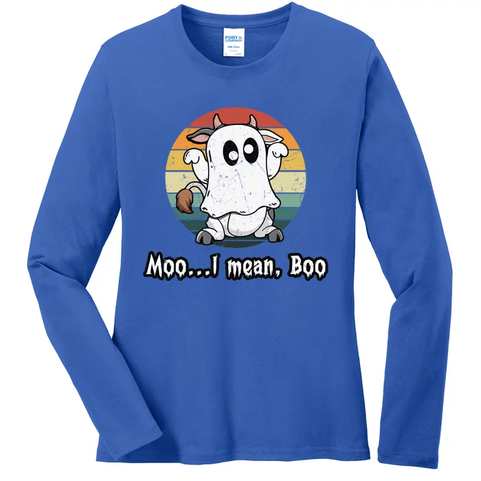 Vintage Moo I Mean Boo Ghost Cow Funny Halloween Cow Boo Gift Ladies Long Sleeve Shirt