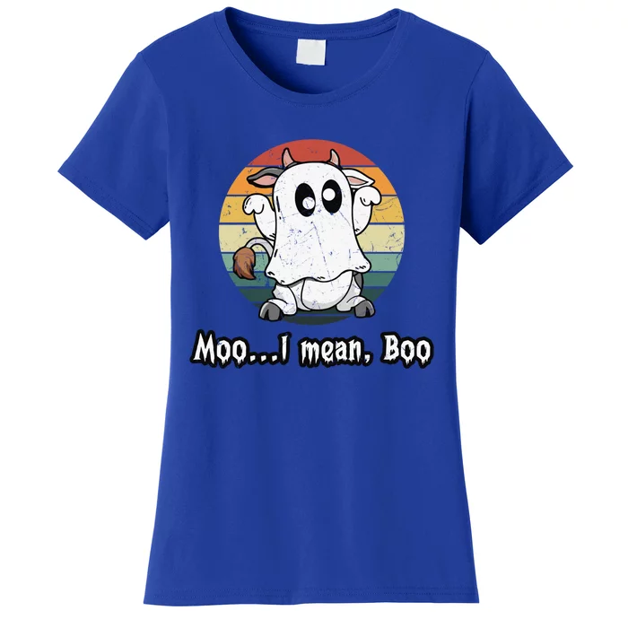 Vintage Moo I Mean Boo Ghost Cow Funny Halloween Cow Boo Gift Women's T-Shirt