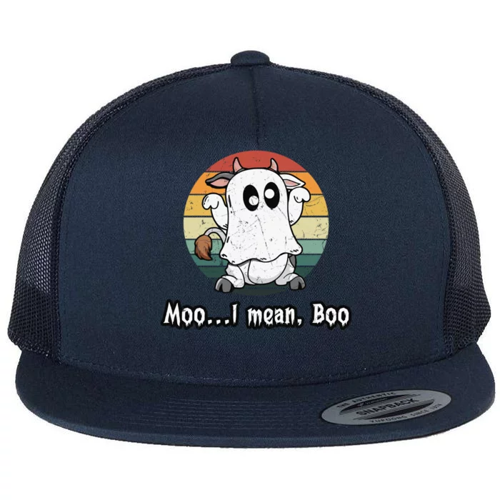 Vintage Moo I Mean Boo Ghost Cow Funny Halloween Cow Boo Gift Flat Bill Trucker Hat