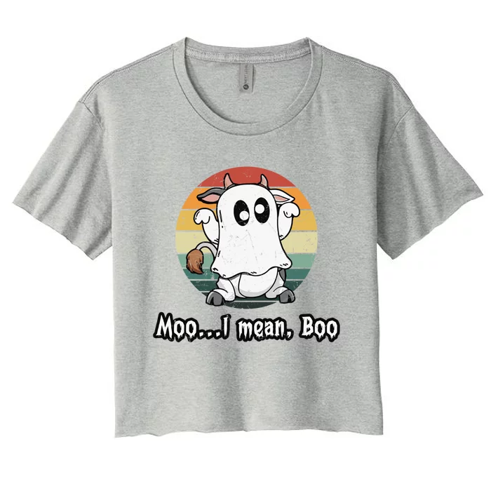 Vintage Moo I Mean Boo Ghost Cow Funny Halloween Cow Boo Gift Women's Crop Top Tee