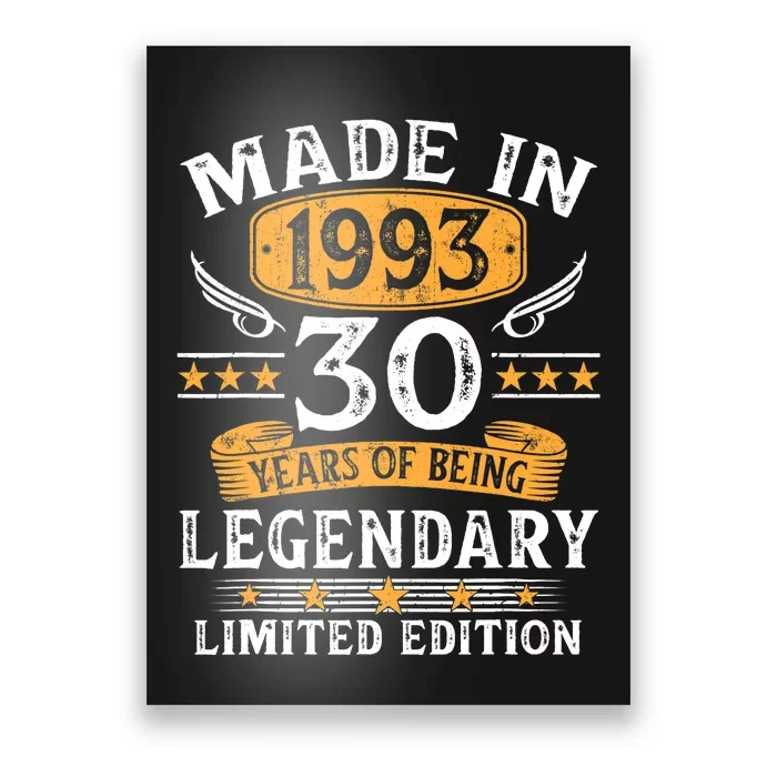 Vintage Made In 1993 30th Birthday Gifts 30 Years Poster