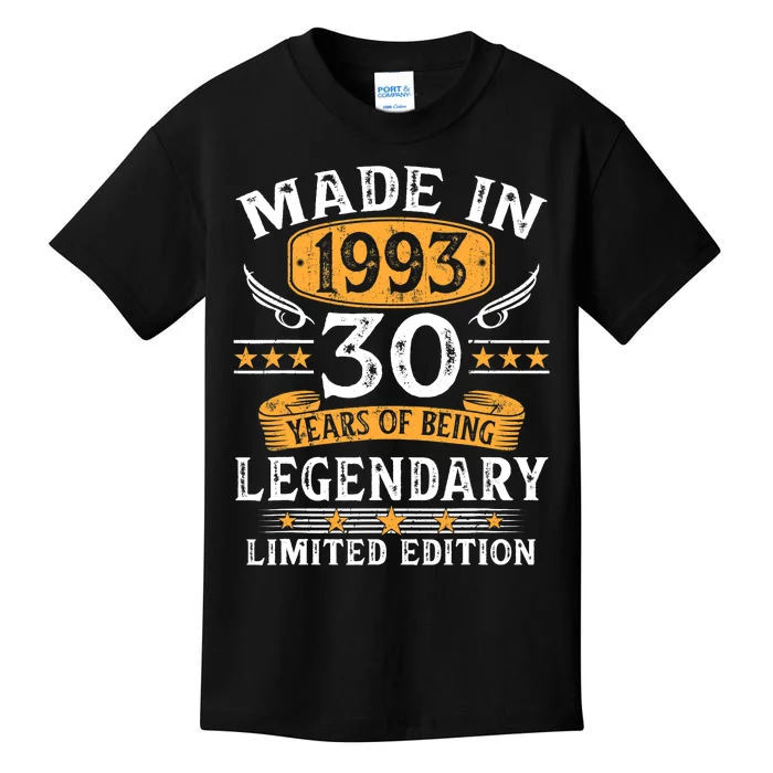 Vintage Made In 1993 30th Birthday Gifts 30 Years Kids T-Shirt