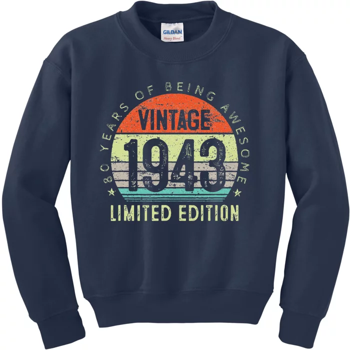 Vintage Made In 1943 80 Year Old Retro 80th Birthday Gift Kids Sweatshirt