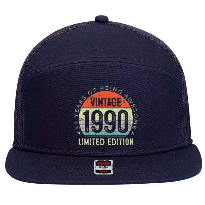 Vintage Made In 1990 33 Year Old Retro 33th Birthday Gift 7 Panel Mesh Trucker Snapback Hat