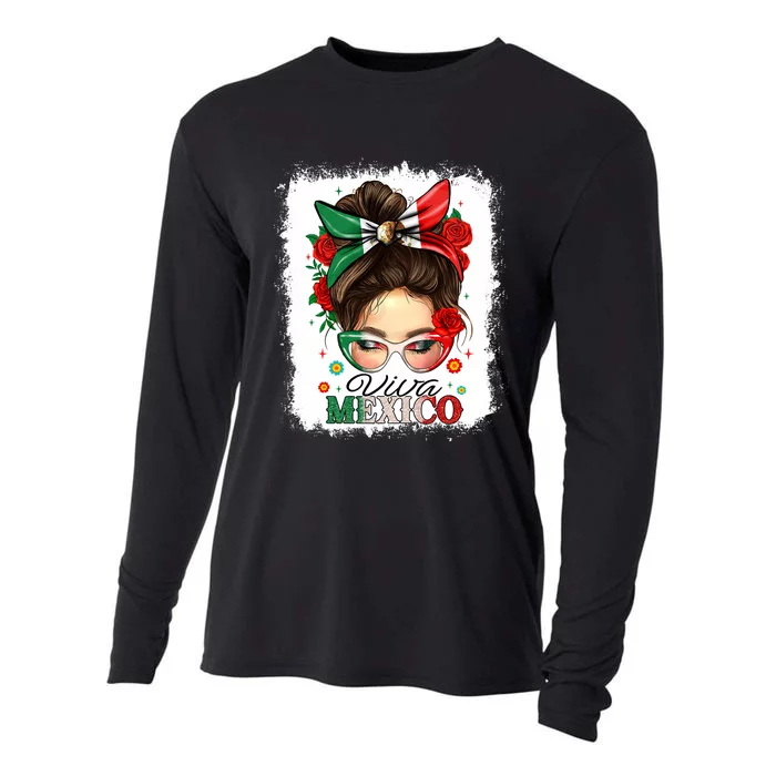 Viva Mexico Independence Day Women Girl Mexican Flag Cooling Performance Long Sleeve Crew