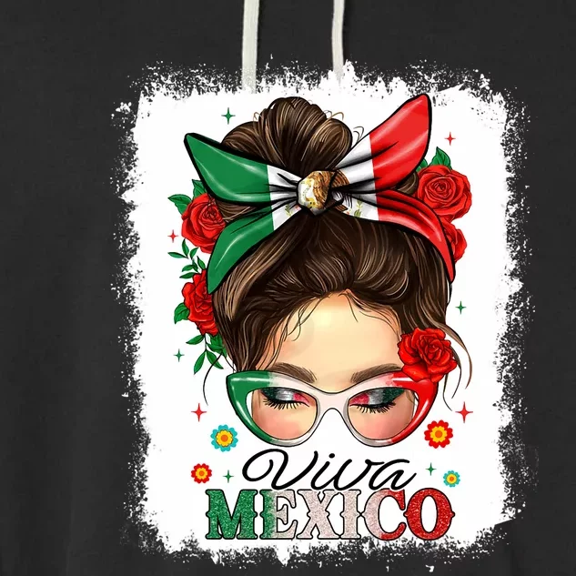 Viva Mexico Independence Day Women Girl Mexican Flag Garment-Dyed Fleece Hoodie