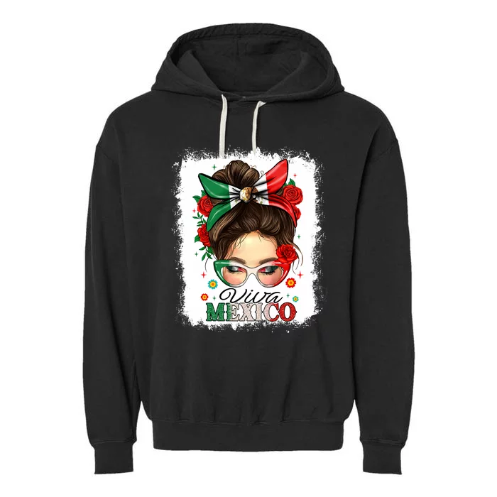 Viva Mexico Independence Day Women Girl Mexican Flag Garment-Dyed Fleece Hoodie