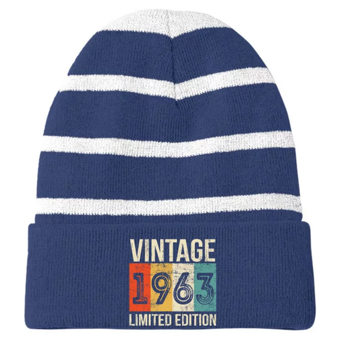 Vintage Made In 1963 Birthday Striped Beanie with Solid Band