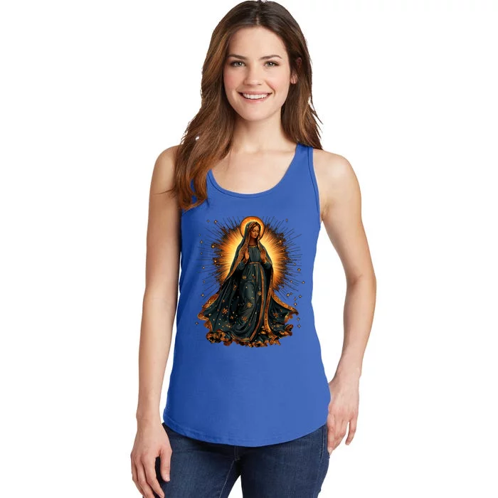 Virgin Mary In Radiant Golden Light With Halo Ladies Essential Tank