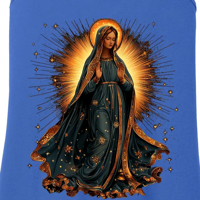 Virgin Mary In Radiant Golden Light With Halo Ladies Essential Tank