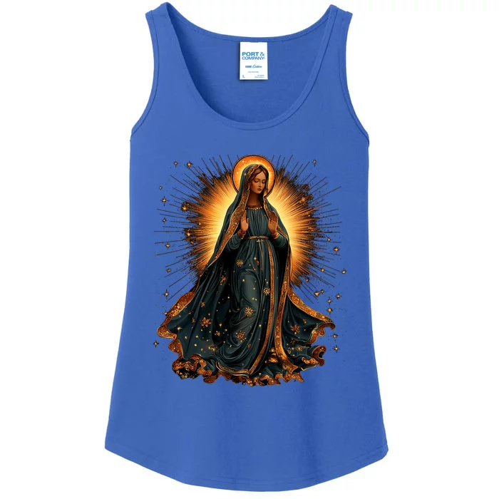 Virgin Mary In Radiant Golden Light With Halo Ladies Essential Tank