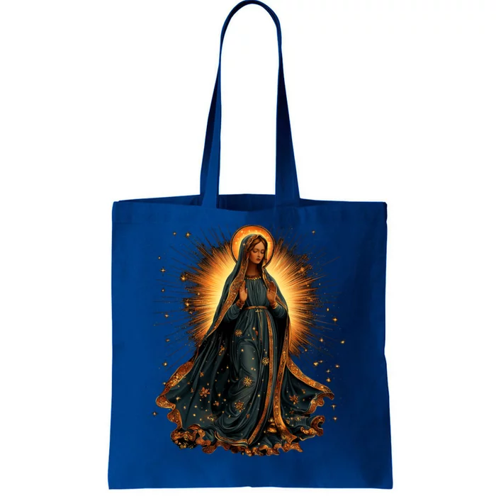 Virgin Mary In Radiant Golden Light With Halo Tote Bag