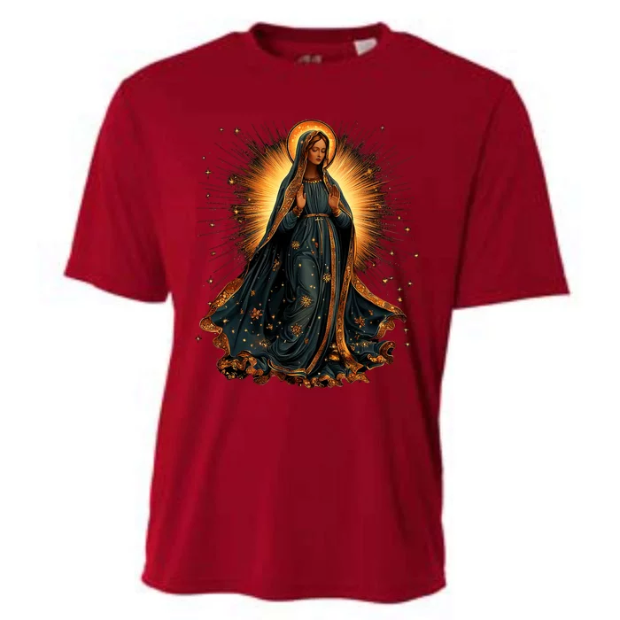 Virgin Mary In Radiant Golden Light With Halo Cooling Performance Crew T-Shirt