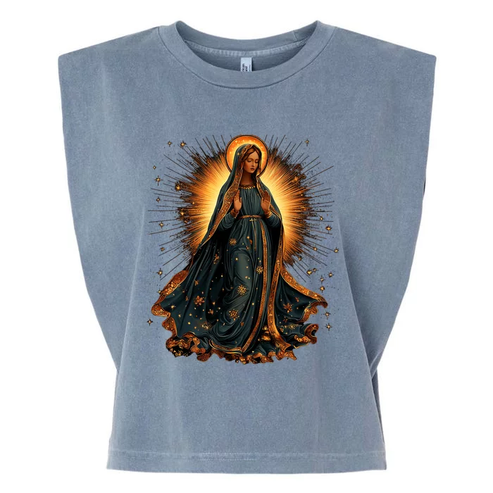 Virgin Mary In Radiant Golden Light With Halo Garment-Dyed Women's Muscle Tee