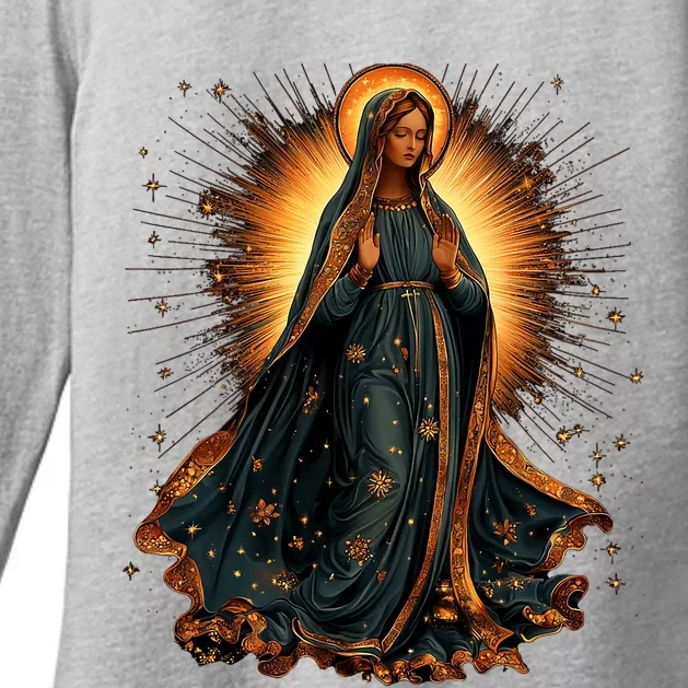 Virgin Mary In Radiant Golden Light With Halo Womens CVC Long Sleeve Shirt