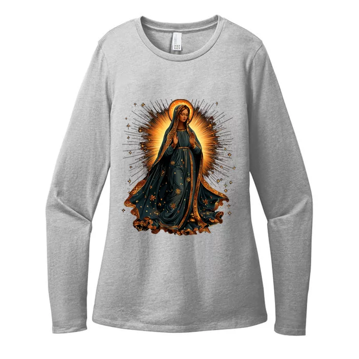 Virgin Mary In Radiant Golden Light With Halo Womens CVC Long Sleeve Shirt