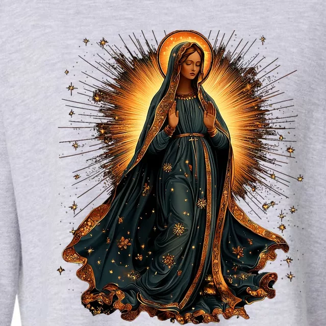 Virgin Mary In Radiant Golden Light With Halo Cropped Pullover Crew