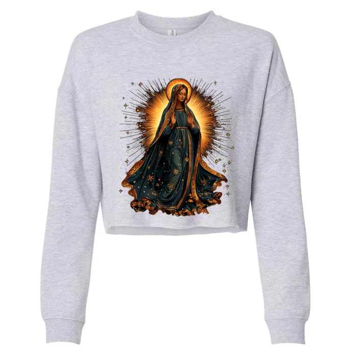 Virgin Mary In Radiant Golden Light With Halo Cropped Pullover Crew